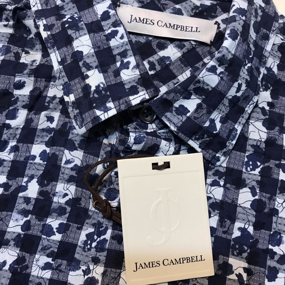NWT James Campbell ⚜️ Navy Plaid Design Shirt - Picture 3 of 8